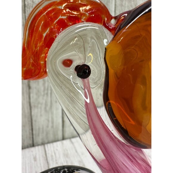 Vtg Hand Blown Art Glass Pelican Bird w/ Fish Figurine Paper Weight 6.5" Tall - Picture 13 of 13
